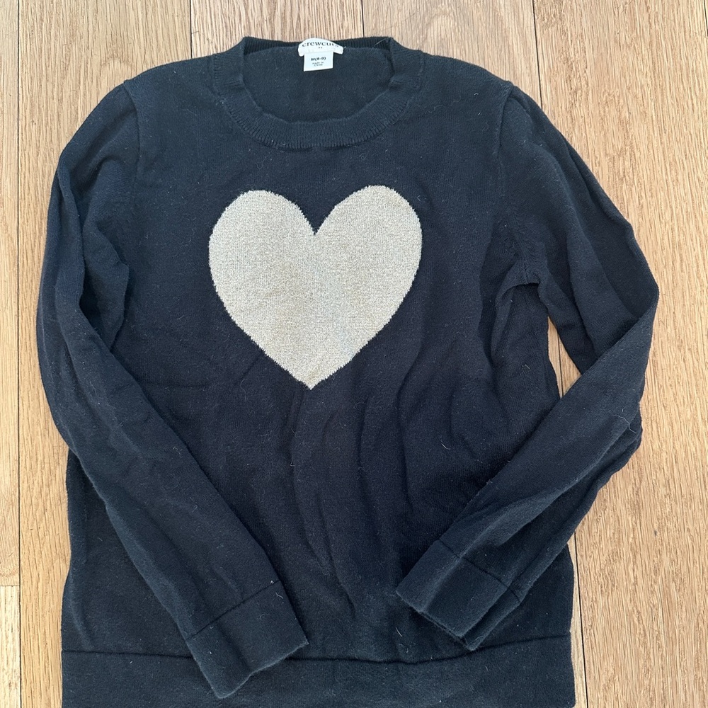 J.Crew Crewcuts Black Sweater with Metallic Heart Design
